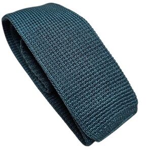 Knit Skinny Tie Mens OS Vintage Teal Blue Green Square Bottom Textured Grandpa